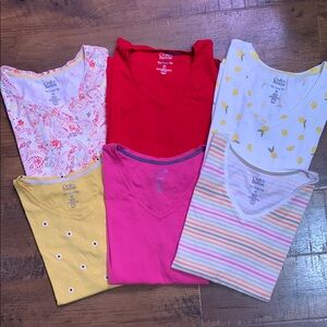 6 Croft & Barrow V Neck Short Sleeve Cotton Tees- Red, Yellow, Pink, Multicolor